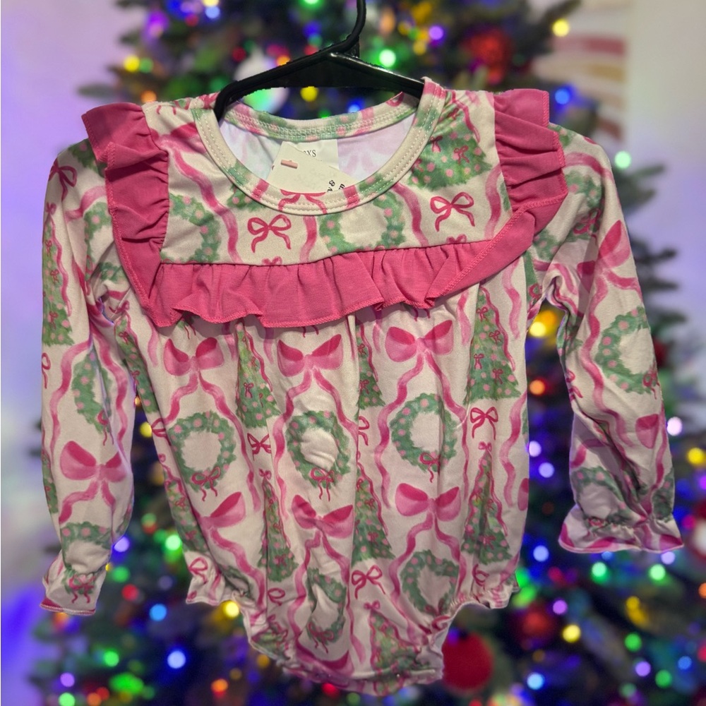 Pink and Green Ruffle Baby Onesie